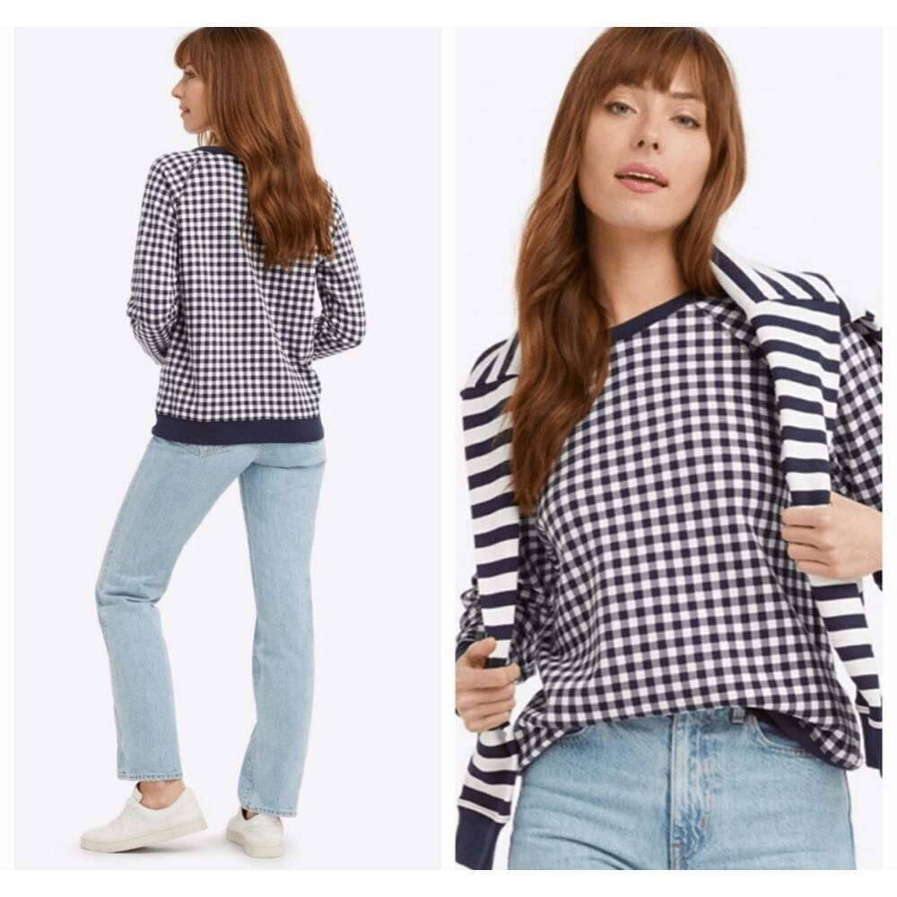 Draper James Natalie Sweatshirt Gingham Navy White Sz XS EUC